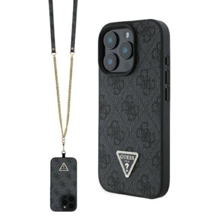 Guess Strass Triangle Metal Logo με Λουράκι iPhone Pro Max Μαύρο