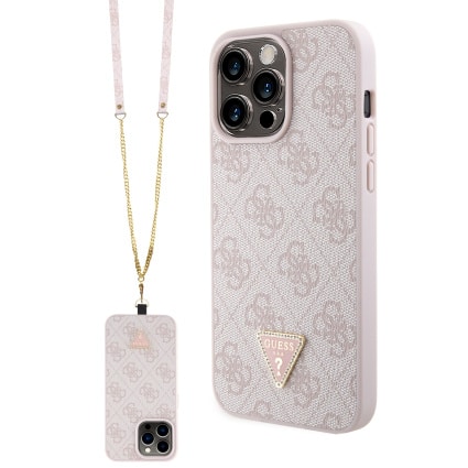 Guess Strass Triangle Metal Logo με Λουράκι iPhone Pro Max Ρόζ